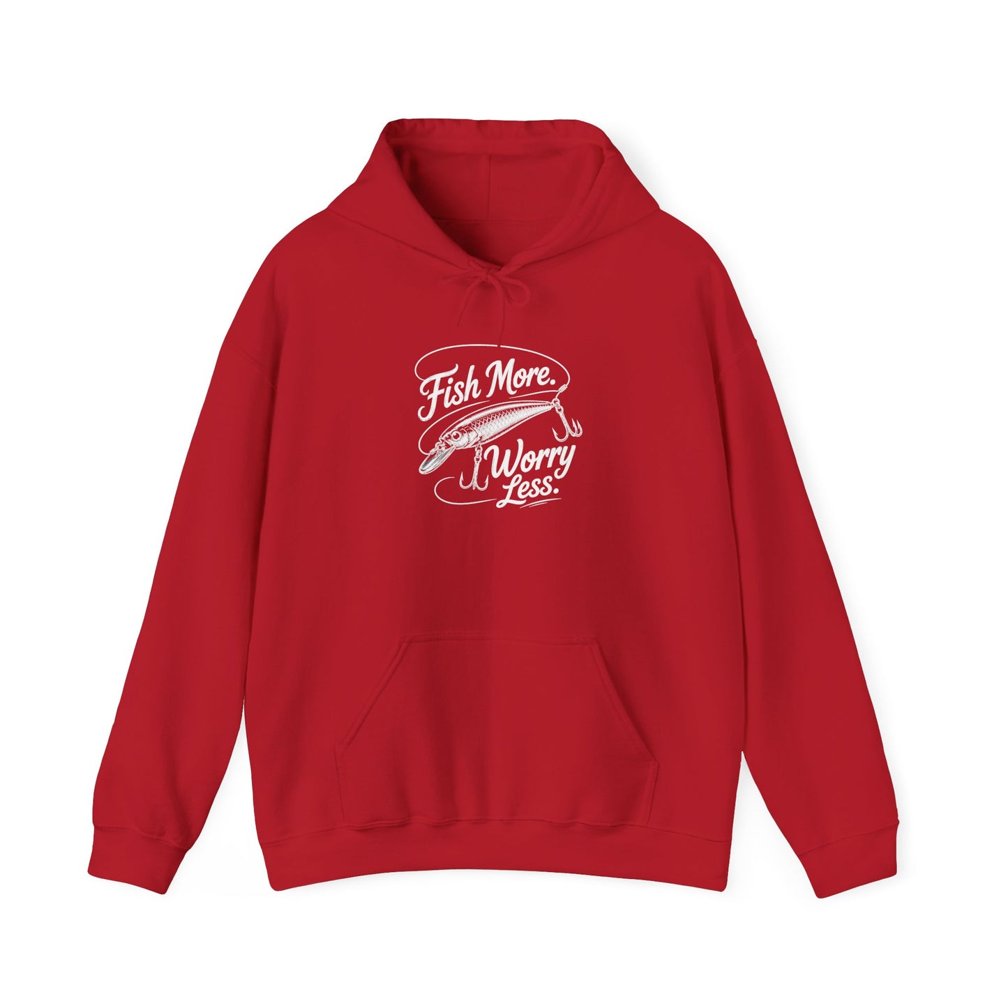 Fishing Hoodie - "Fish More Worry Less" Graphic Pullover