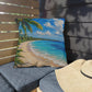 Tropical Caribbean Beach Outdoor Pillow — Coastal Palm Tree Seaside Decor