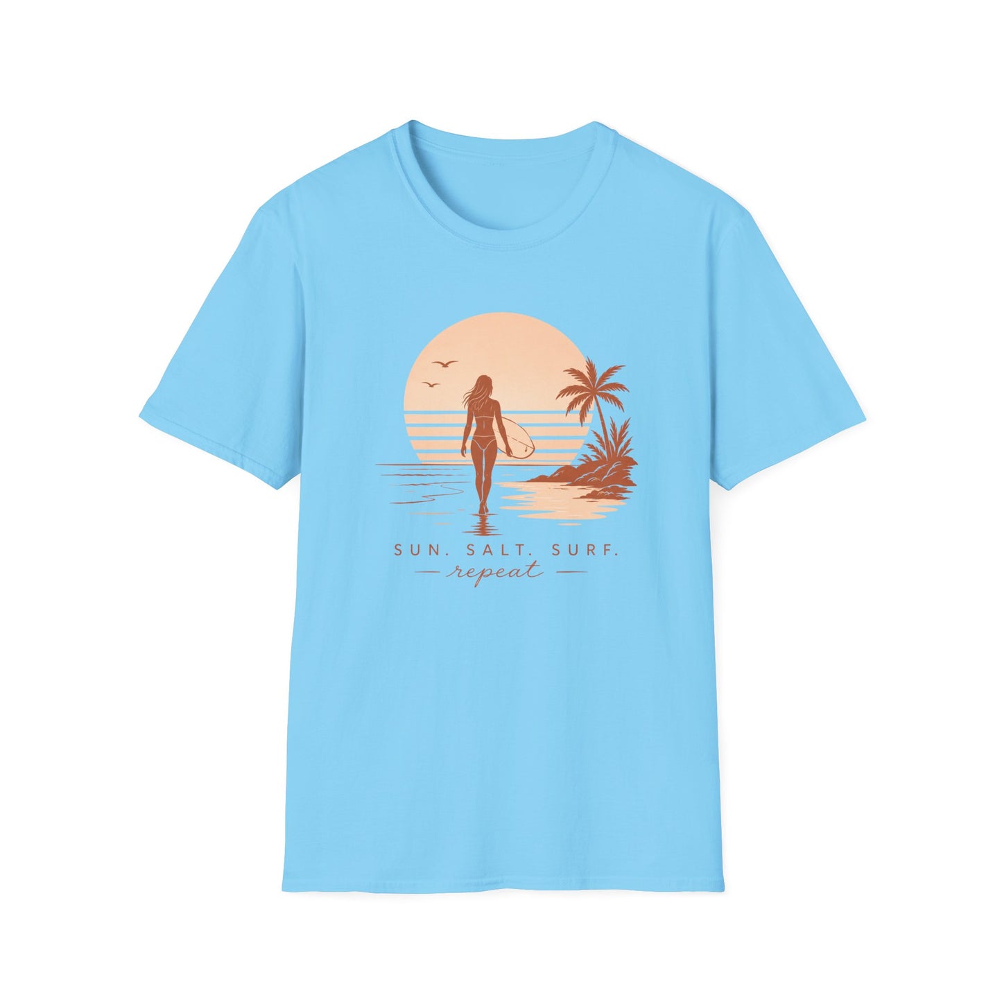 Surf Sunset T-Shirt — "Sun, Salt, Surf, Repeat" Beach Tee