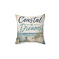 Square polyester throw pillow with Coastal Dreams beach print in blue and teal.