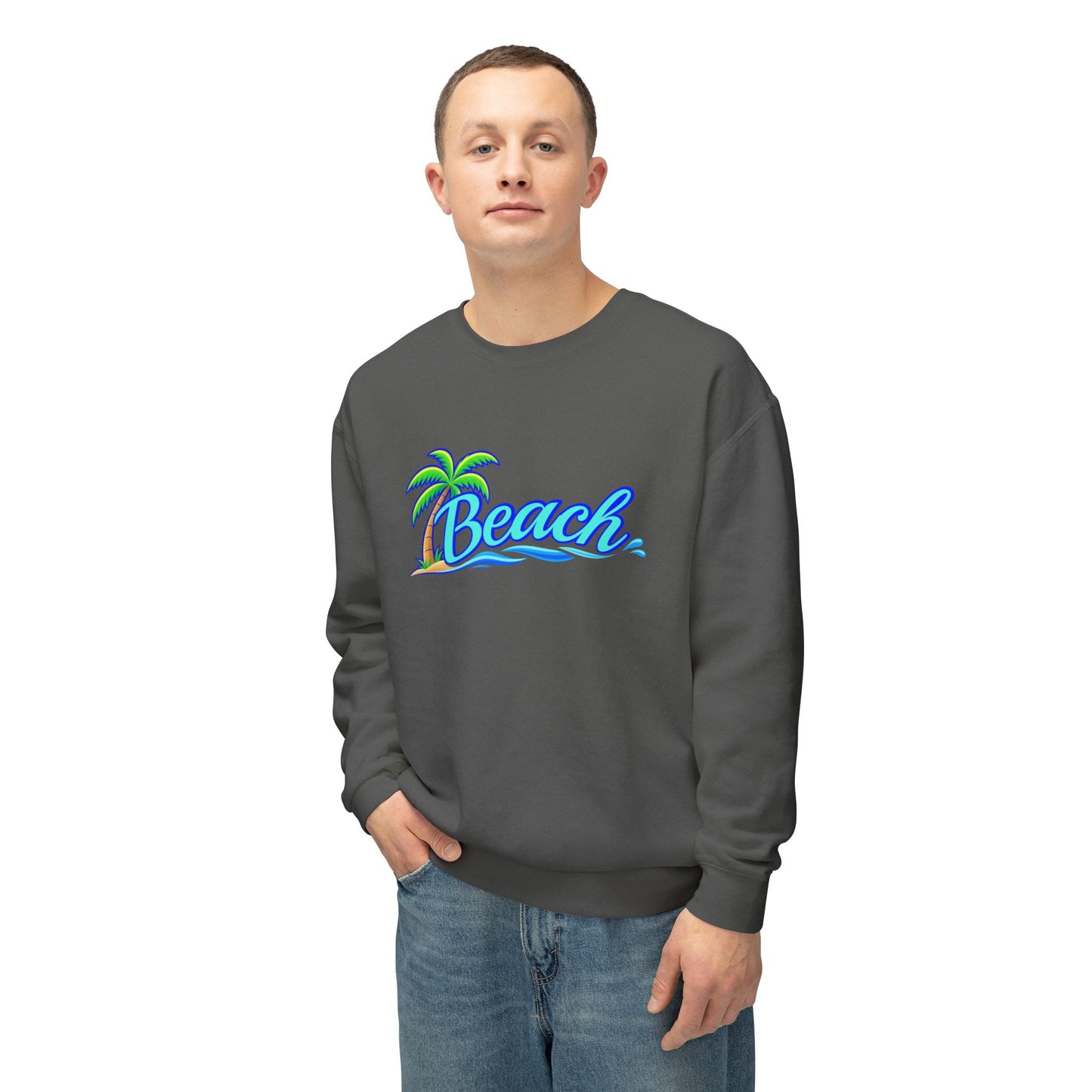 Beach Graphic Crewneck Sweatshirt — Palm Tree Retro Surf Vibe