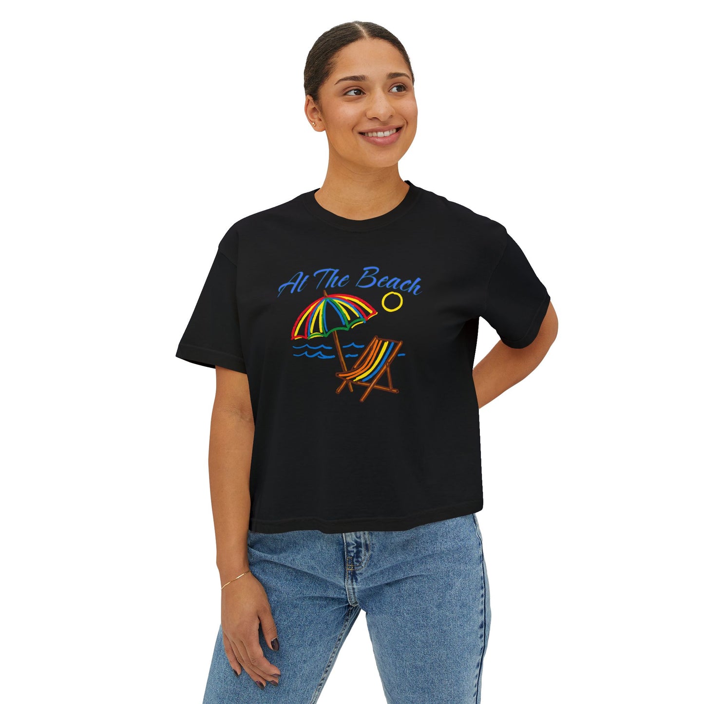 All The Beach Women's Boxy Tee – Beach Umbrella & Chair Summer Shirt