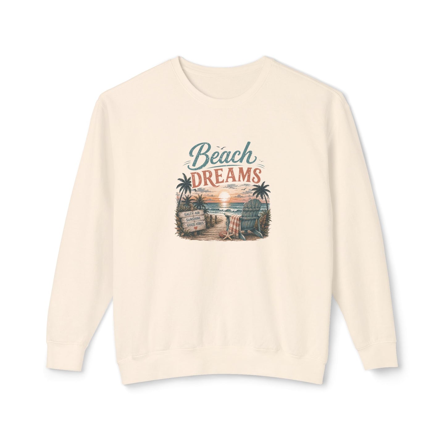Beach Dreams Crewneck Sweatshirt — Vintage Coastal Sunset Graphic