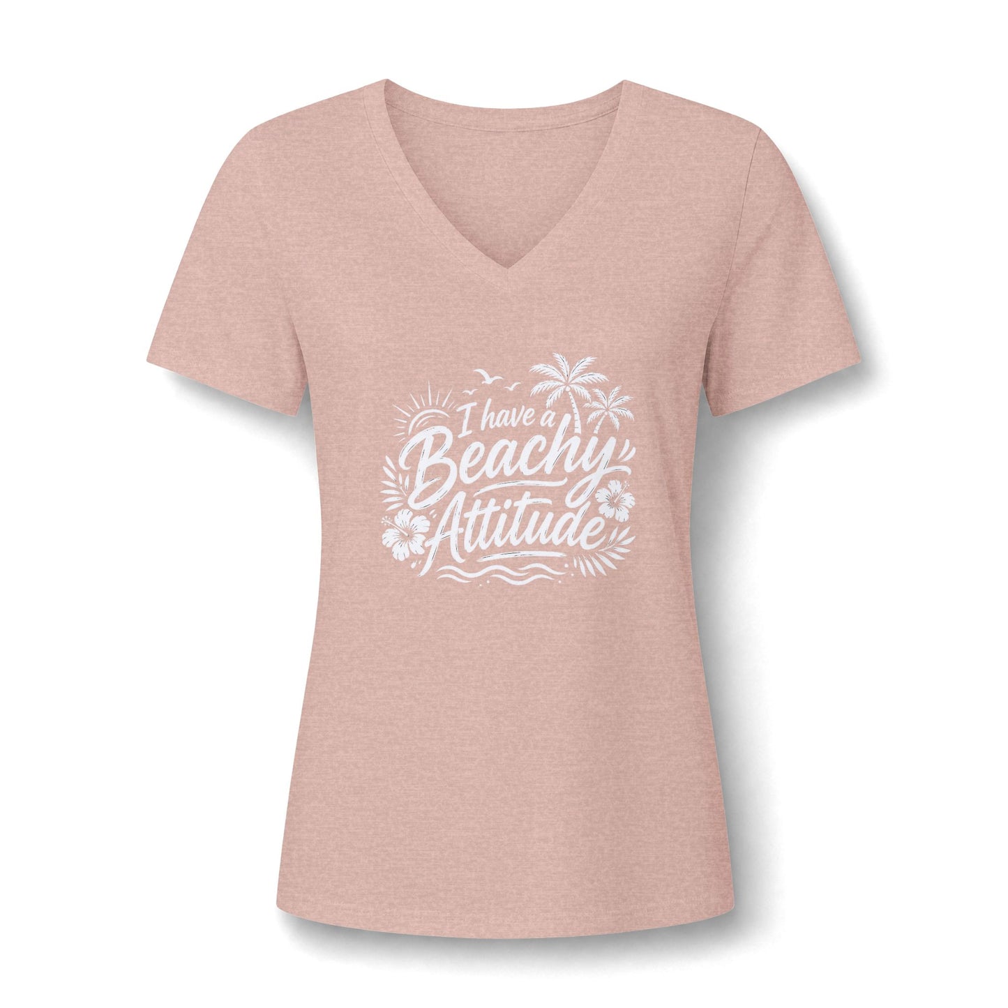 Beachy Attitude V-Neck Tee — Women's Relaxed Heather Graphic T-Shirt