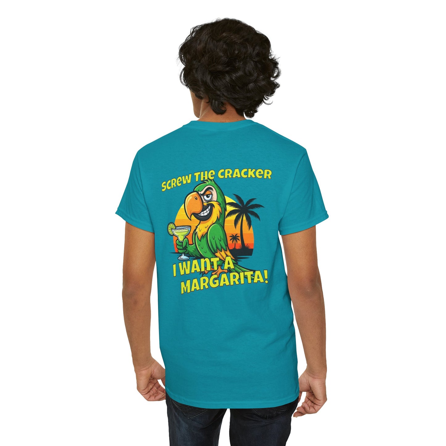 Screw the Cracker I Want a Margarita" T-Shirt Tropical Parrot Cocktail Tee