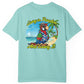 Light blue t-shirt with a tropical graphic and text on the back