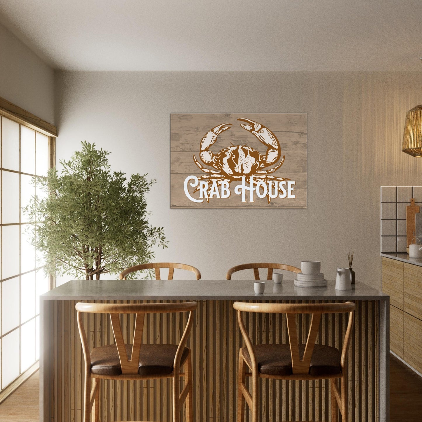 Crab House Large Brown Canvas Wall Print by Caribbean Rays