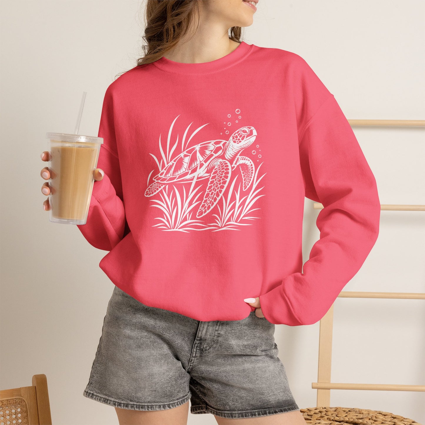 Sea Turtle Crewneck Sweatshirt — Hand-Drawn Marine Life Graphic