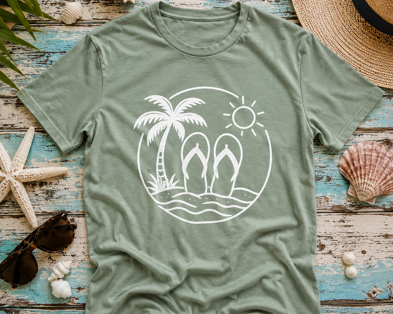 Beach Flip Flop Palm Circle Graphic Tee
