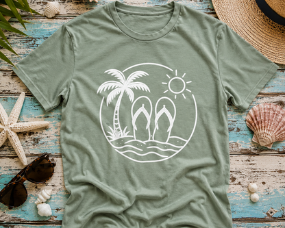 Beach Flip Flop Palm Circle Graphic Tee