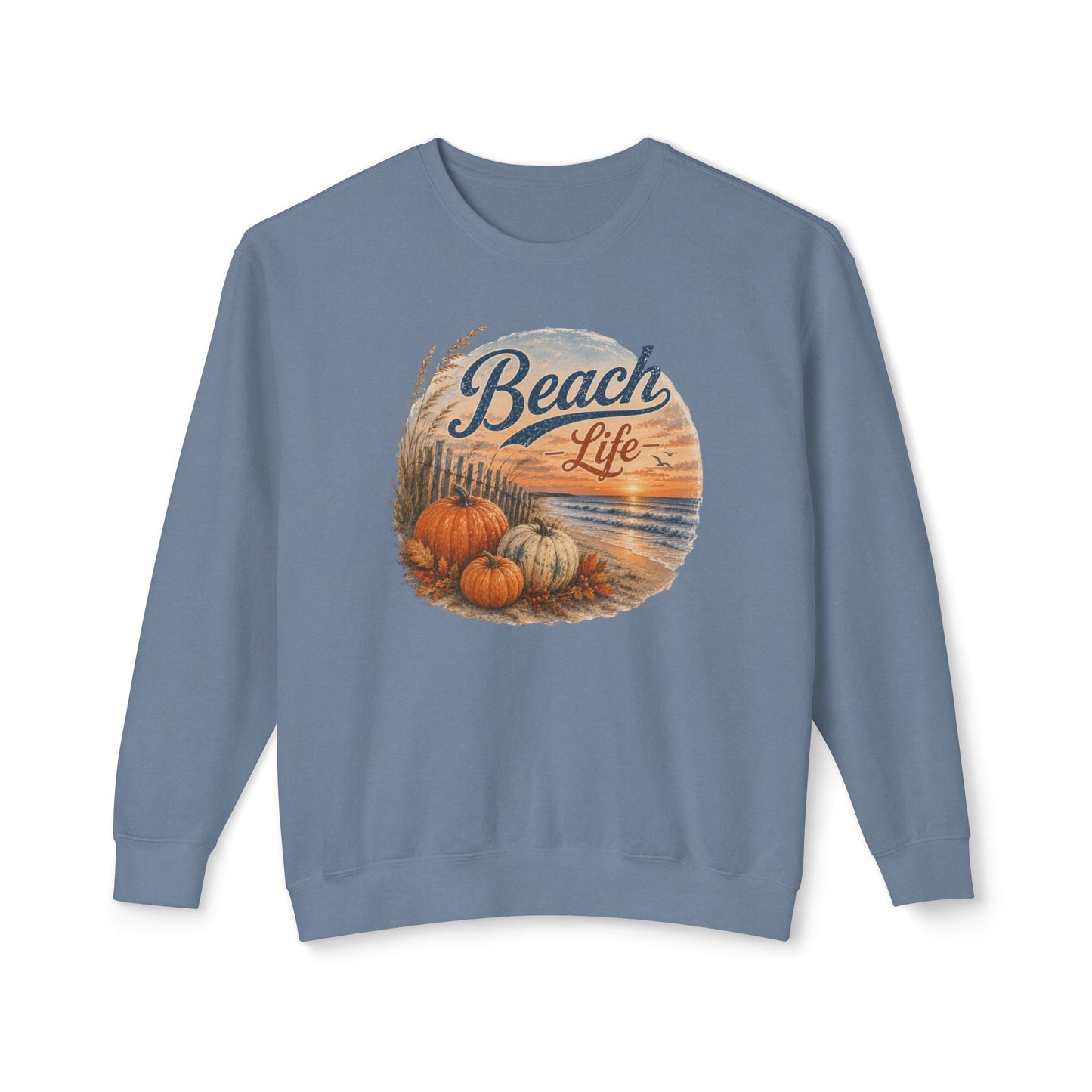 Beach Life Fall Pumpkin Lightweight Crewneck Sweatshirt