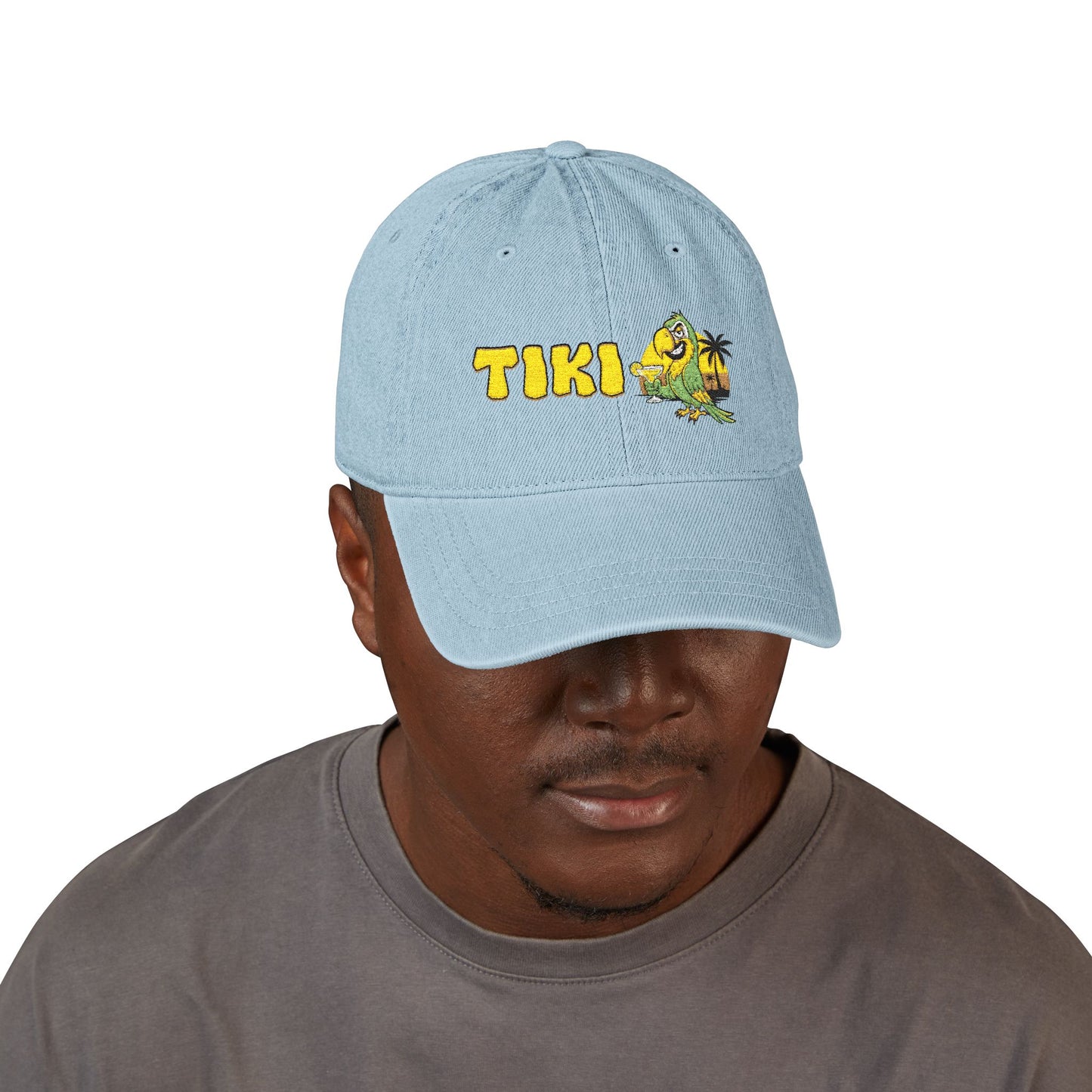 Tiki Embroidered Denim Hat — Tropical Surf Cap