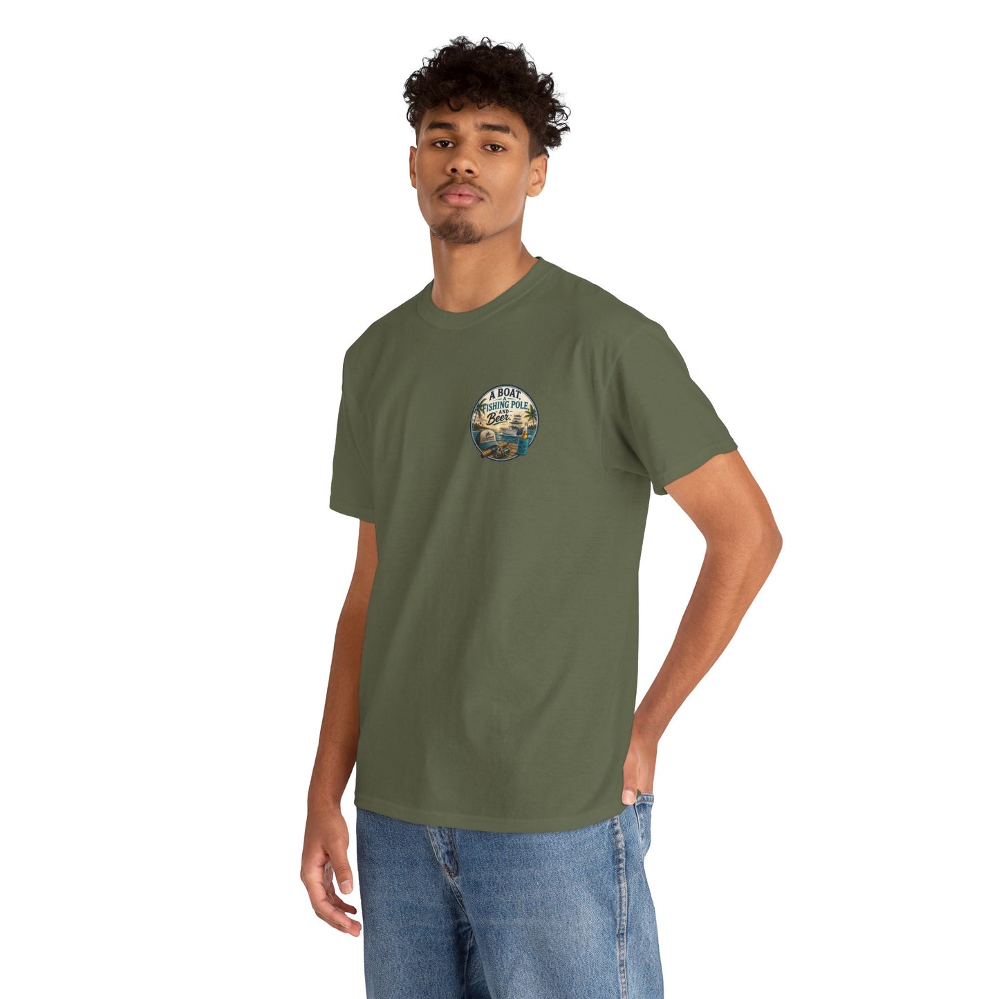 T-Shirt — "A Boat, Fishing Pole and Beer" Vintage Fishing Graphic Tee