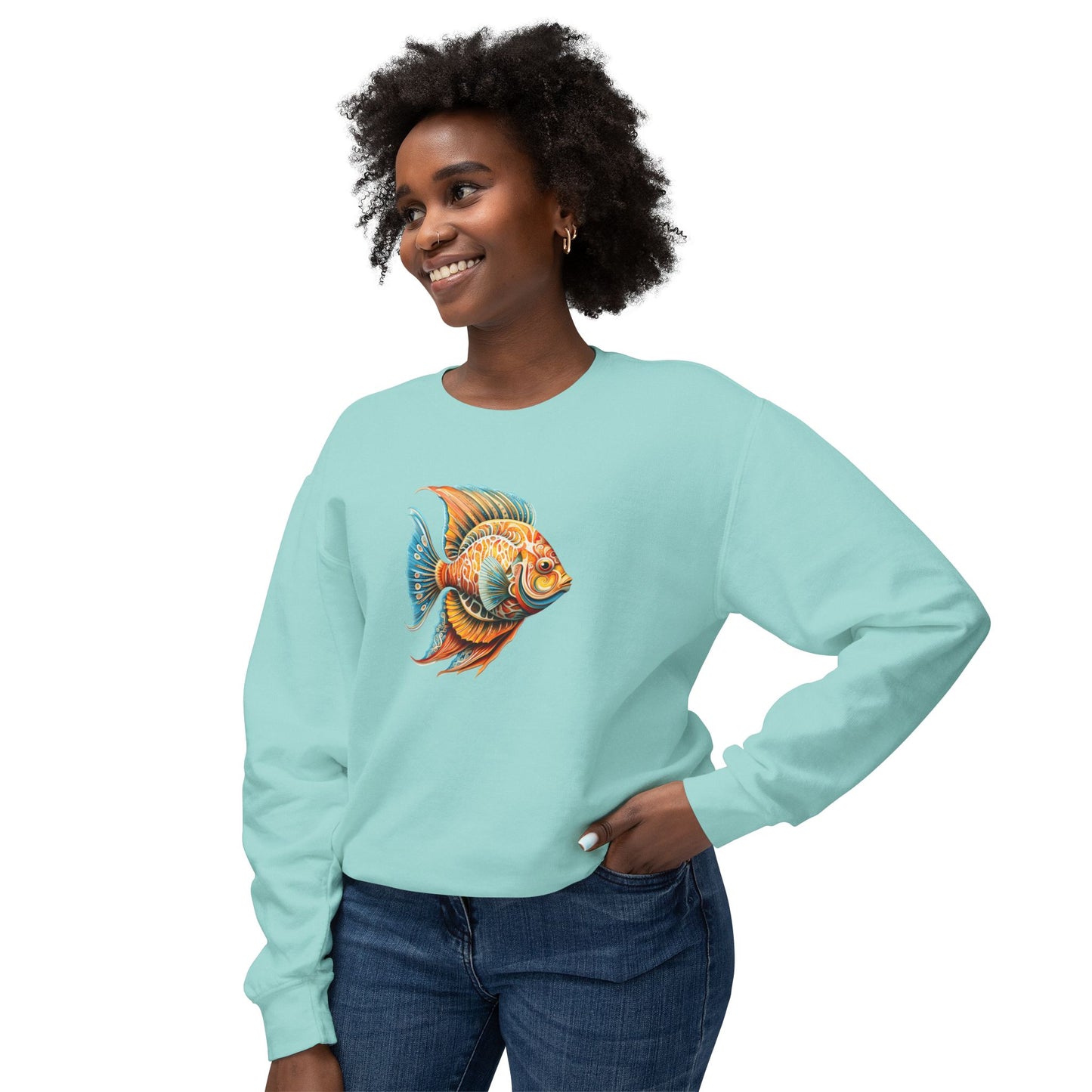 Beach Club Vibrant Fish Art Unisex Lightweight Crewneck Sweatshirt