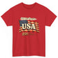 Red t-shirt with American flag and 'We the People USA 250 Years' text on a white background