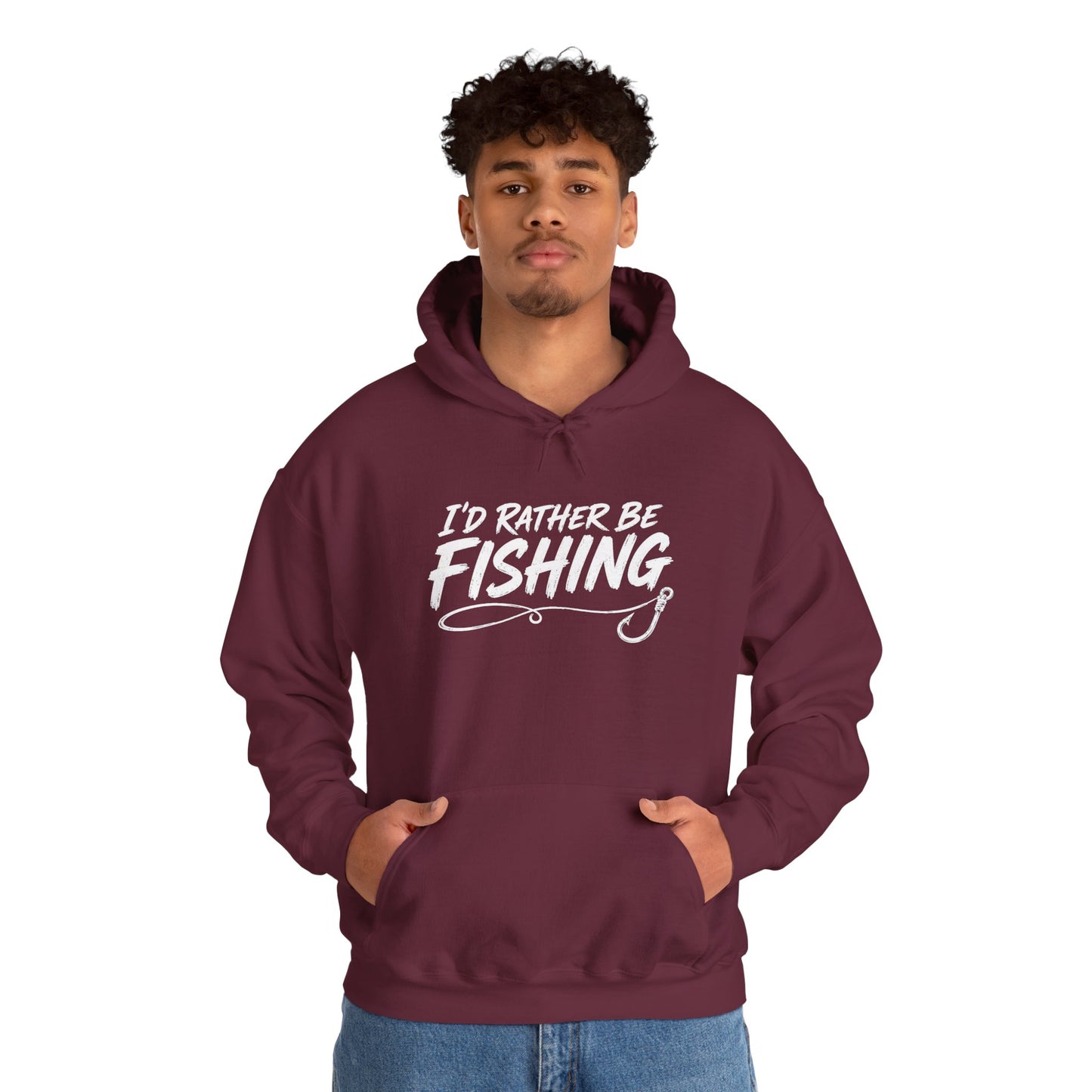Fishing Hoodie – "I'd Rather Be Fishing" Graphic Pullover for Anglers