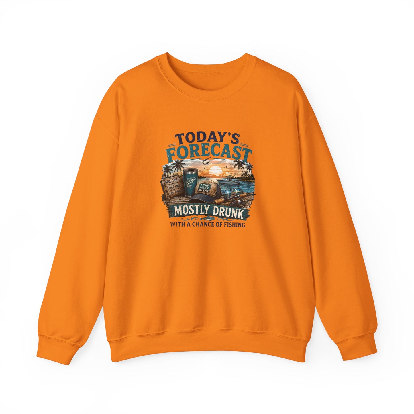 Crewneck Sweatshirt — "Today's Forecast: Mostly Drunk with a Chance of Fishing" Vintage Fishing Crewneck