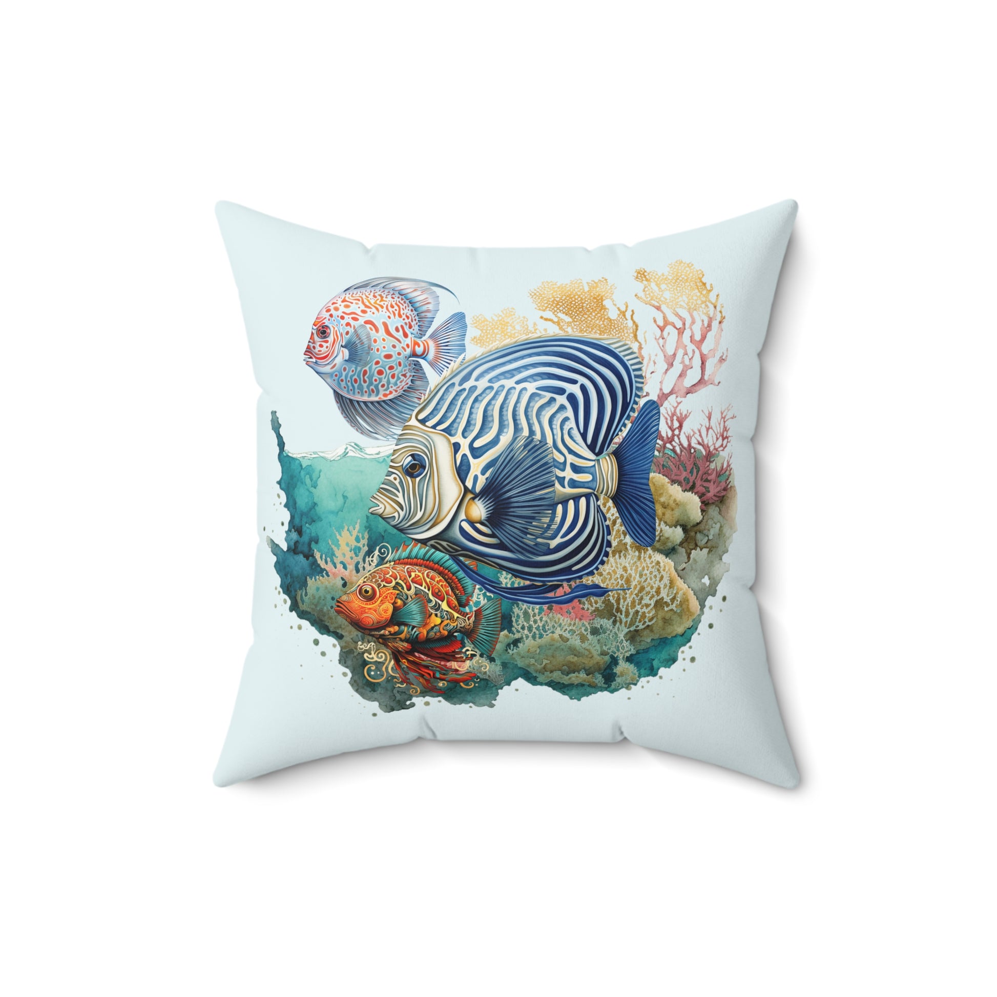 Coral Fish Scene Right Spun Polyester Square Pillow Caribbean Rays