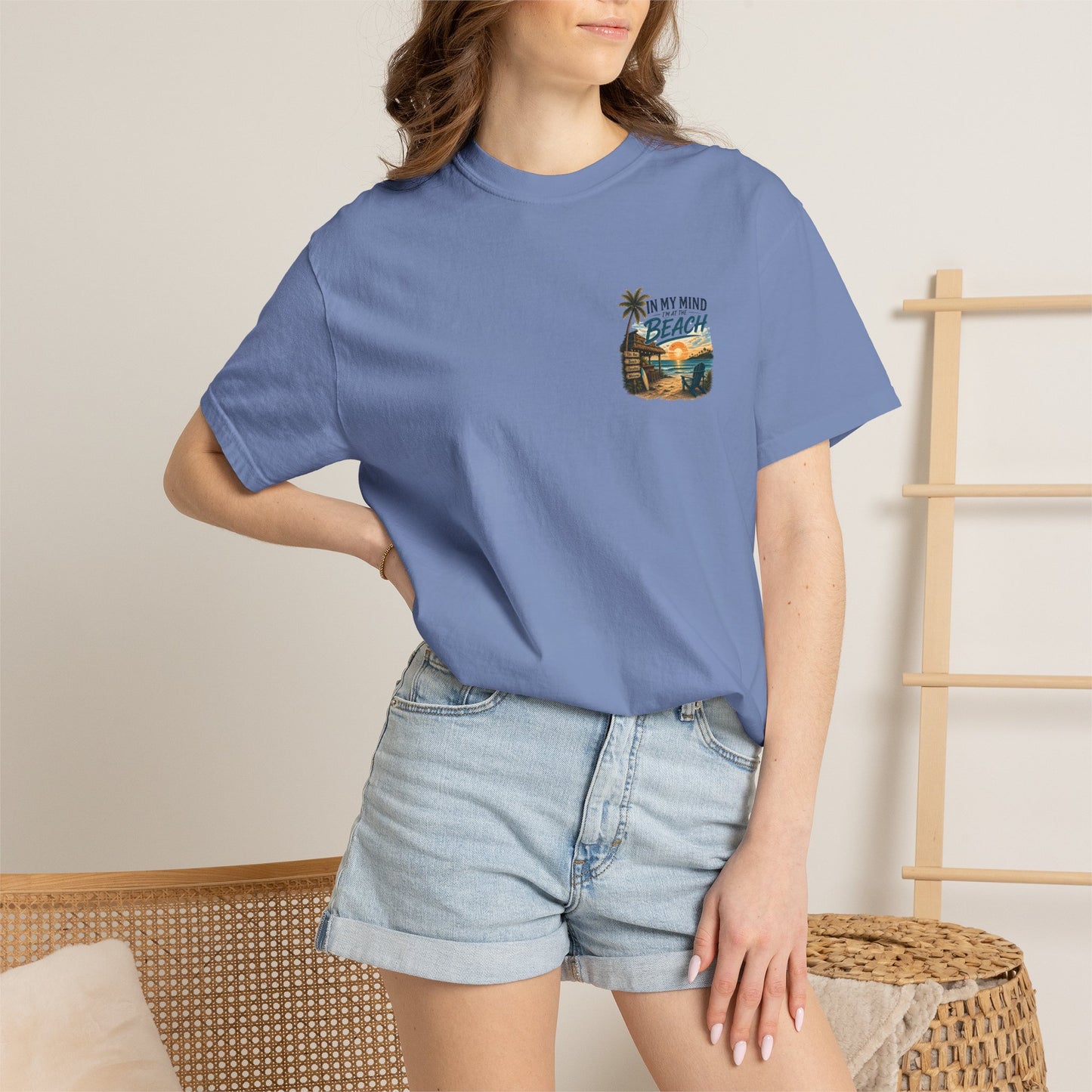 Beach Sunset T-Shirt — "In My Mind I'm at the Beach" Vintage Coastal Tee