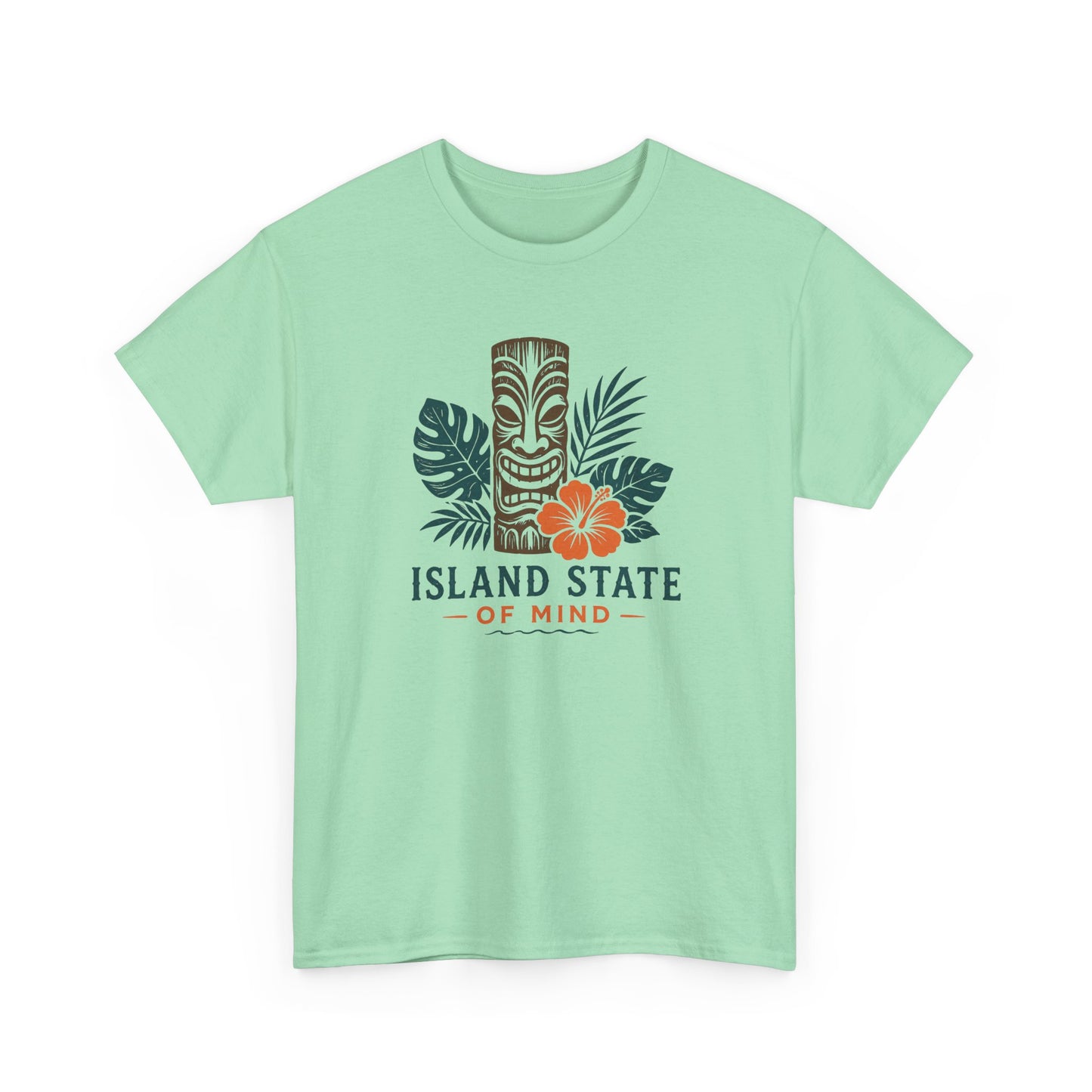 Island State of Mind T-Shirt — Tropical Tiki Tee with Hibiscus & Palm Leaves