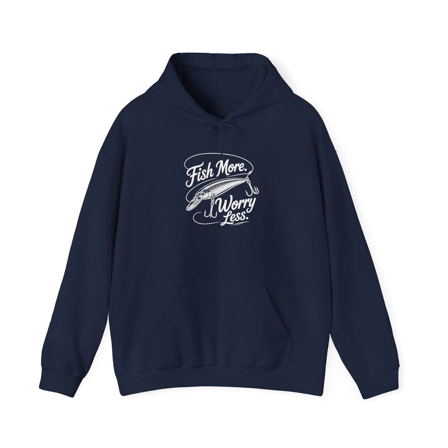 Fishing Hoodie - "Fish More Worry Less" Graphic Pullover