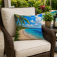 Tropical Caribbean Beach Outdoor Pillow — Coastal Palm Tree Seaside Decor