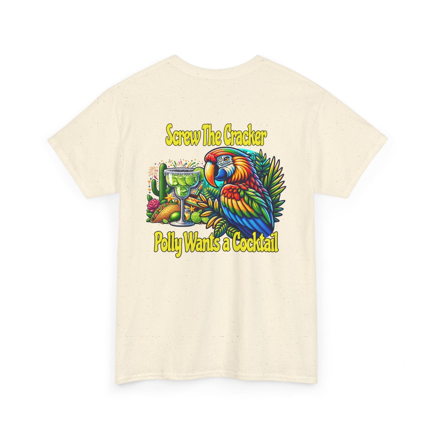 Cocktail Parrot Tee - Fun Retro Style, Unisex  Heavy Cotton T-Shirt, by Caribbean Rays