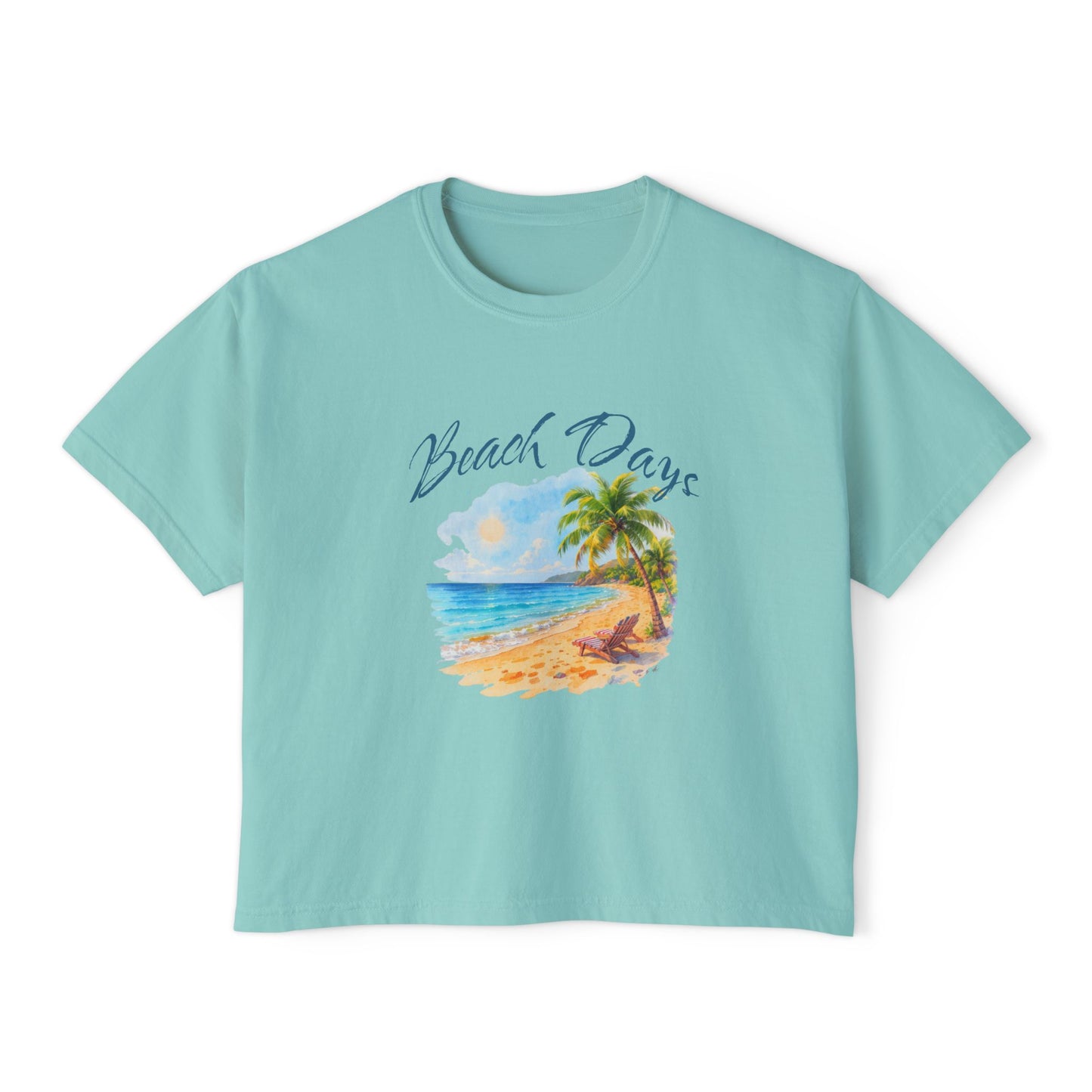 Beach Days Boxy Tee — Tropical Palm Beach Graphic for Women