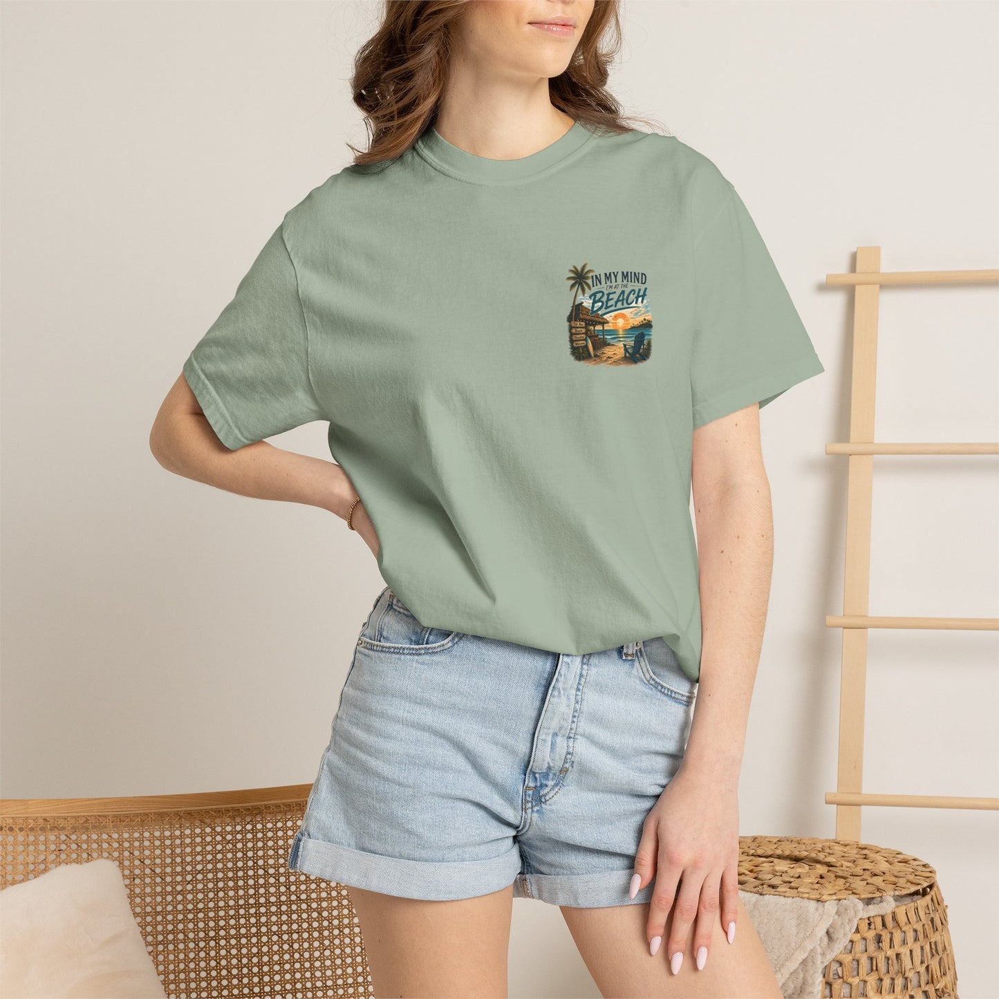 Beach Sunset T-Shirt — "In My Mind I'm at the Beach" Vintage Coastal Tee