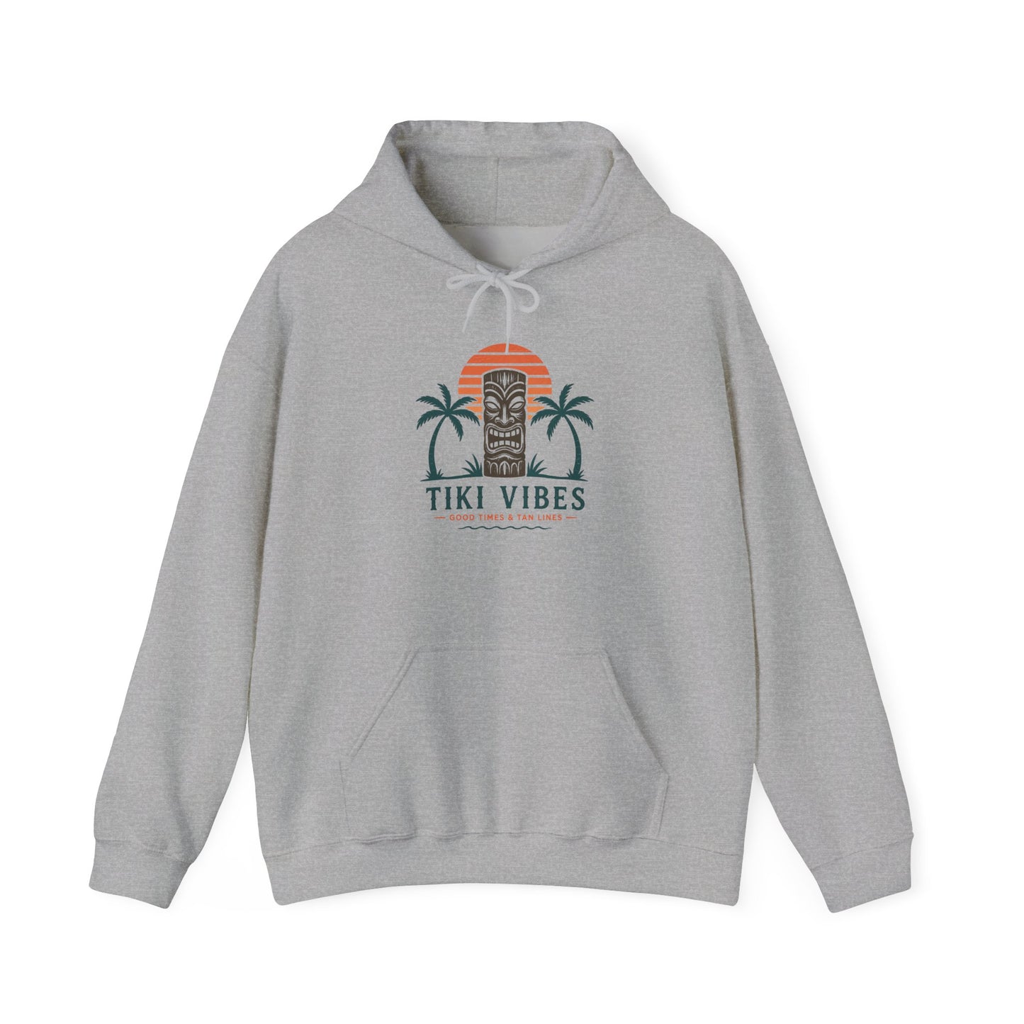 Tiki Vibes Hoodie — Retro Sunset Palm Tree Sweatshirt