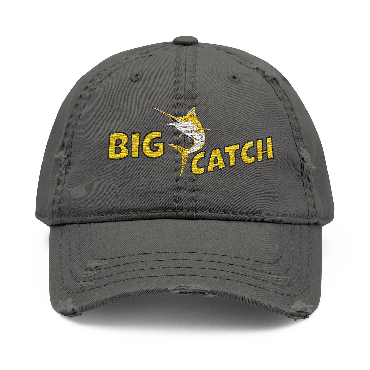 Gray cap with 'BIG CATCH' text and fish graphic on a white background