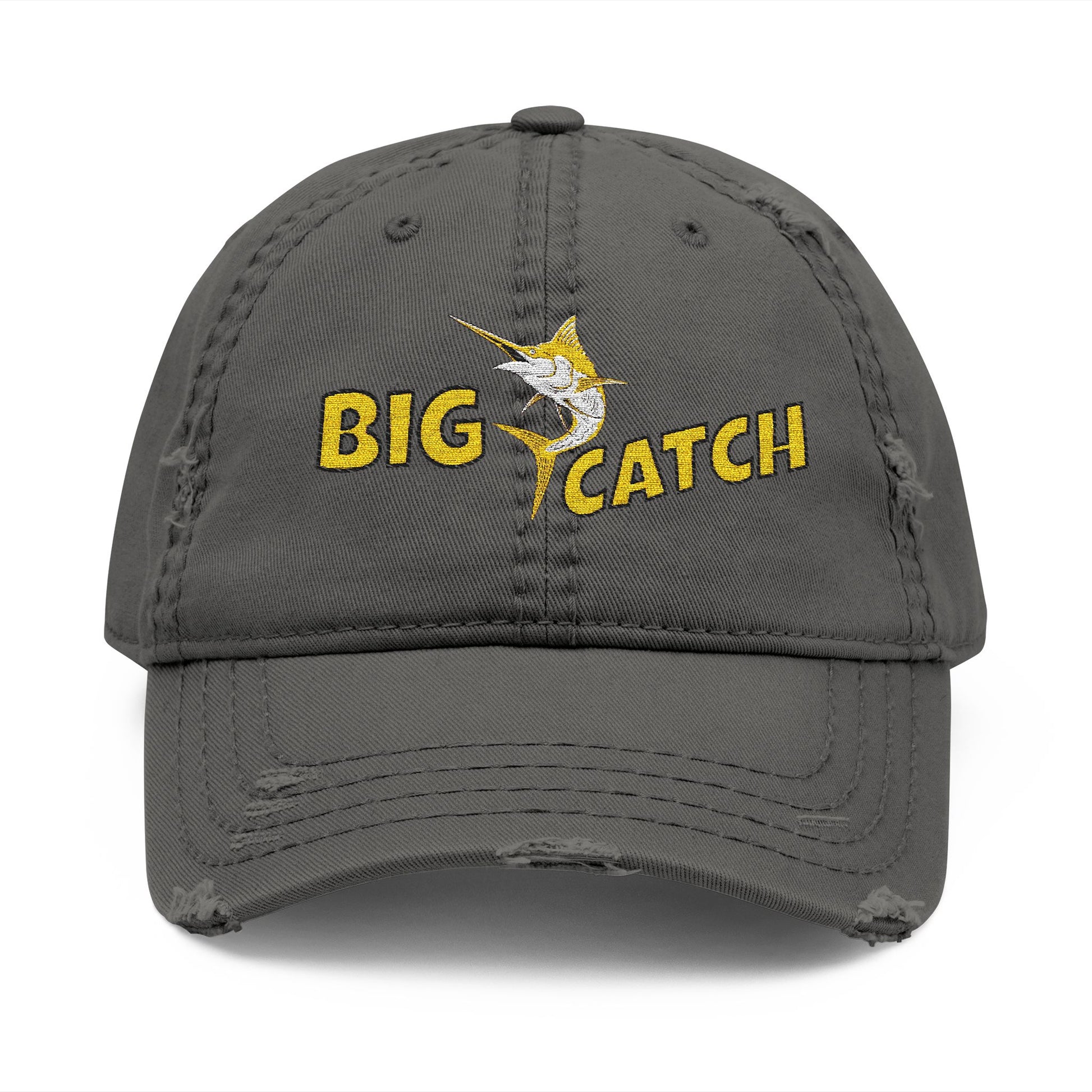 Gray cap with 'BIG CATCH' text and fish graphic on a white background