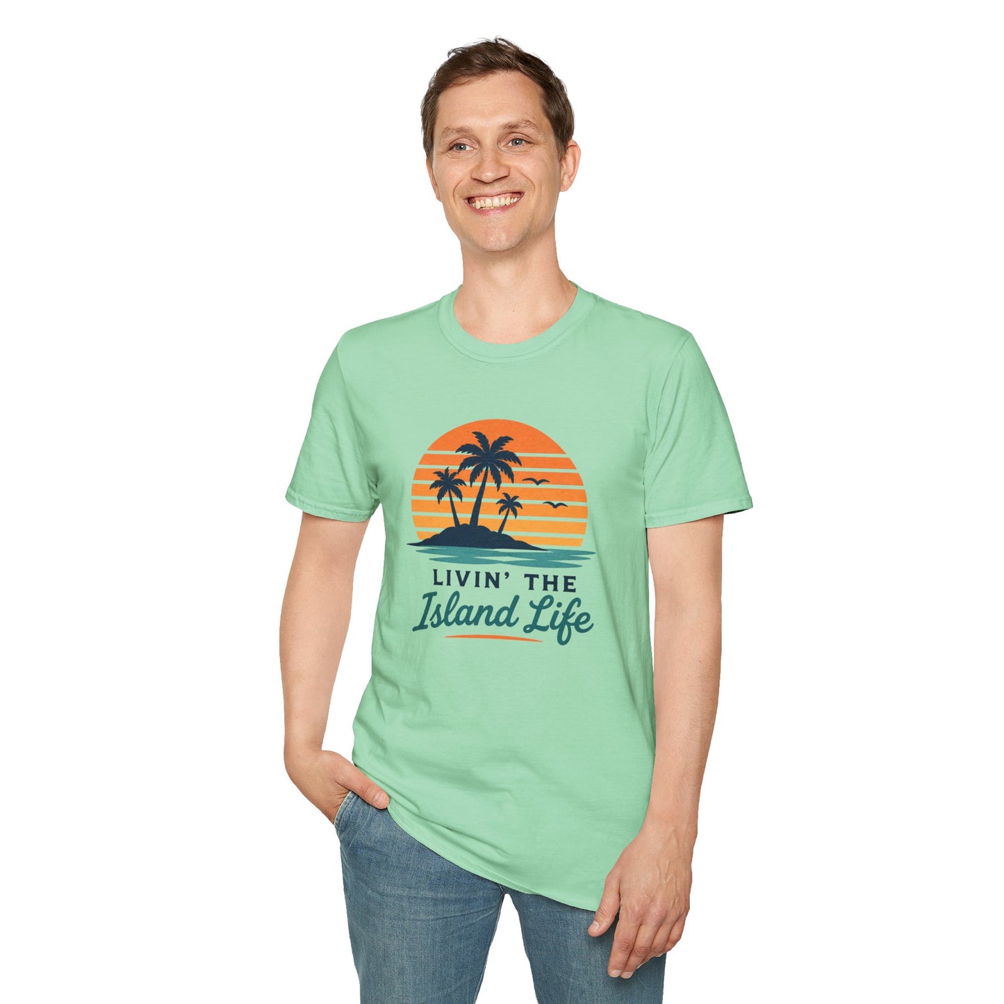 Island Life T-Shirt — "Livin' The Island Life" Retro Palm Sunset Tee