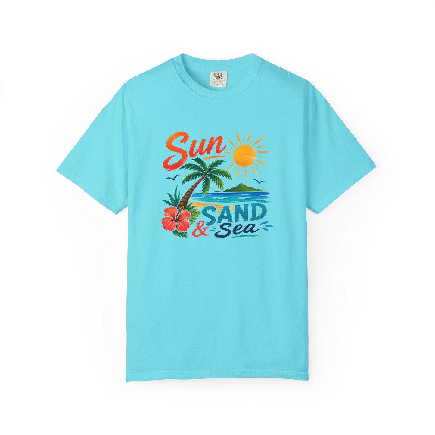 Sun, Sand & Sea T-Shirt – Tropical Beach Palm Tree Graphic Tee