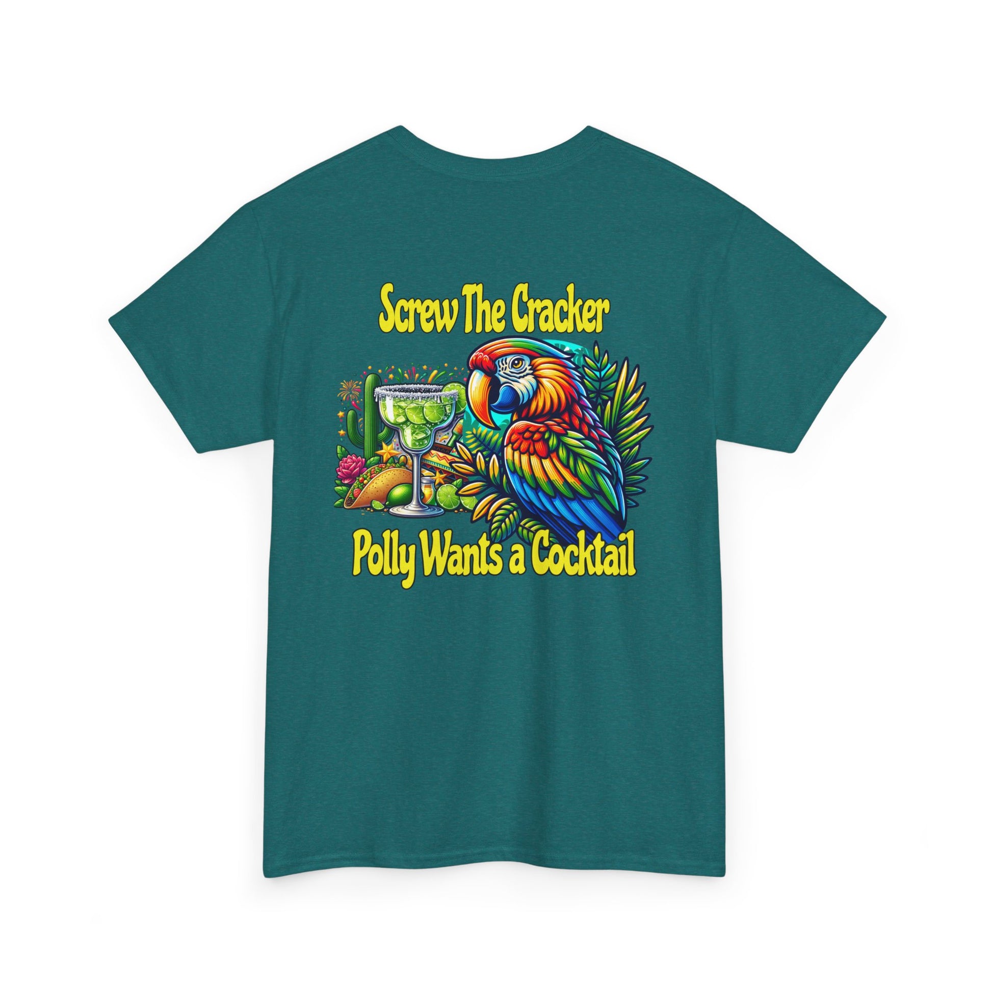 Cocktail Parrot Tee - Fun Retro Style, Unisex  Heavy Cotton T-Shirt, by Caribbean Rays