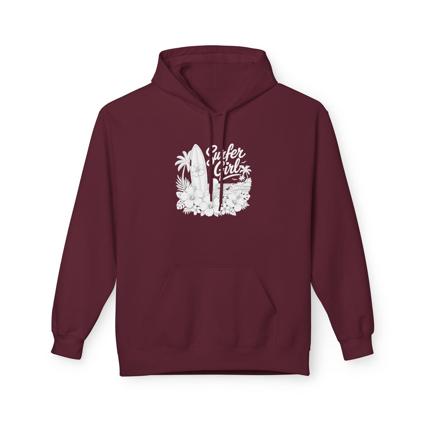 Surf Sketch Hoodie — Minimal Beach Palm Line Art Sweatshirt