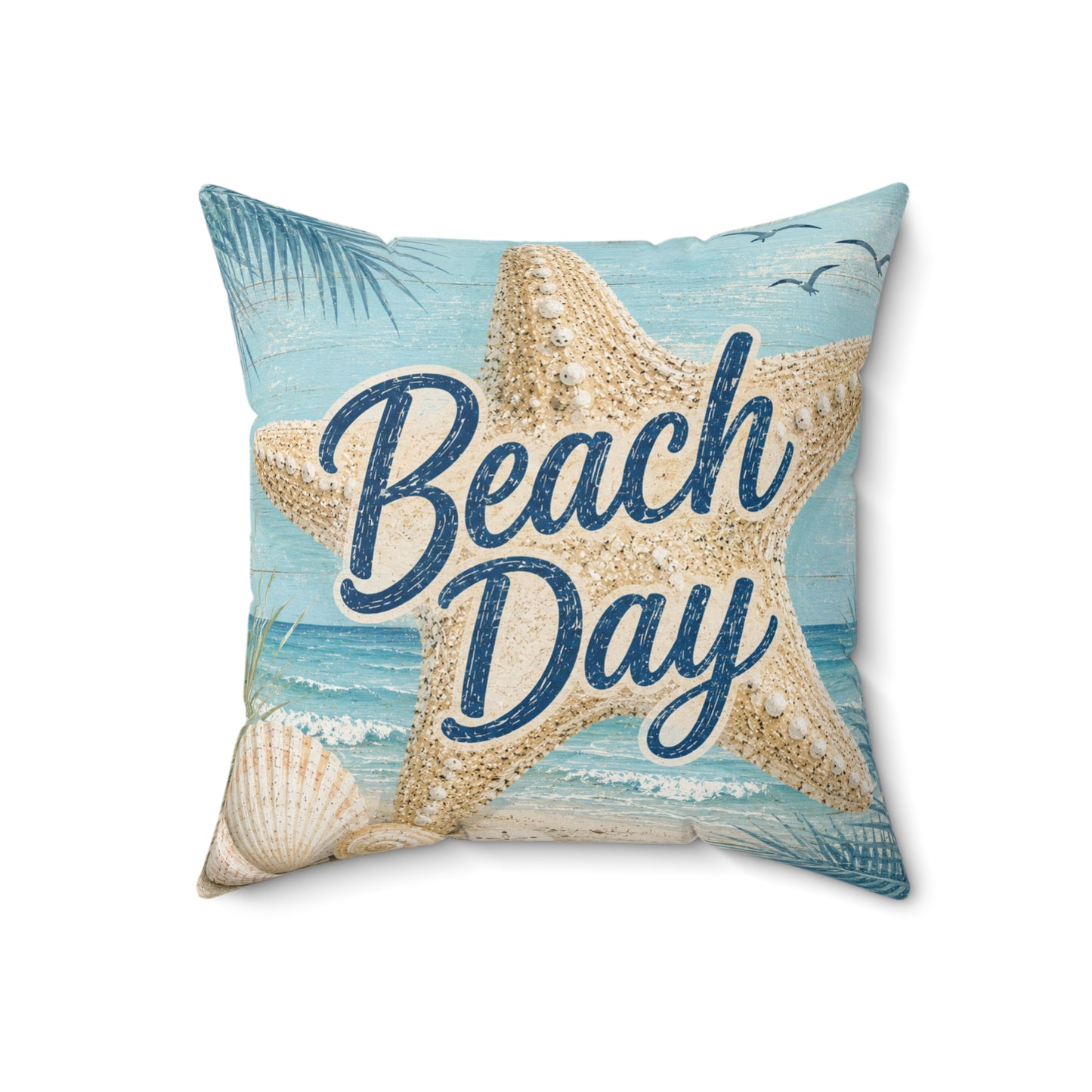 Blue Beach Spun Polyester Square Pillow