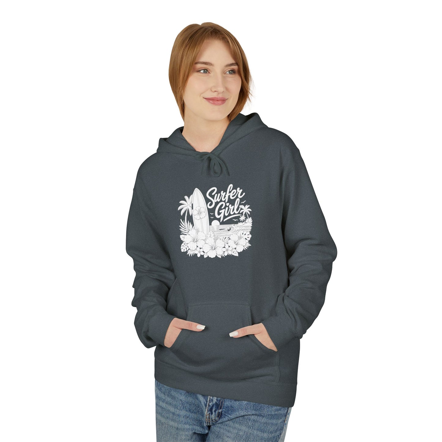 Surf Sketch Hoodie — Minimal Beach Palm Line Art Sweatshirt