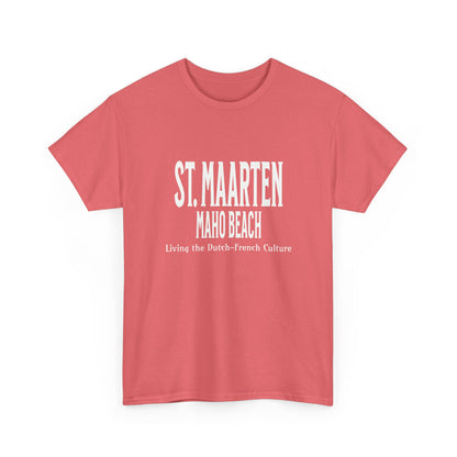 Maho Beach T-shirt in pink with St. Maarten front graphic text
