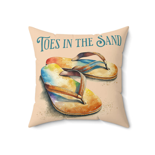 Toes in the Sand Flip Flop Tan Spun Polyester Square Pillow