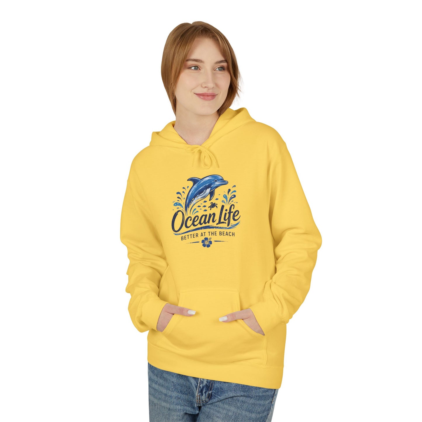 Ocean Life Hoodie - Beach Vibes Dolphin Surf Graphic