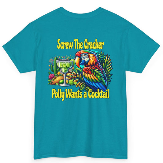 Cocktail Parrot Tee - Fun Retro Style, Unisex  Heavy Cotton T-Shirt, by Caribbean Rays