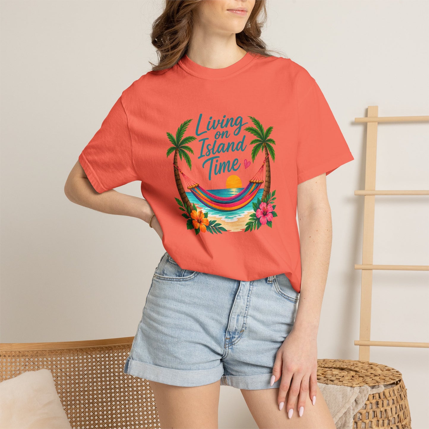 Island Time T-Shirt — "Living on Island Time" Tropical Hammock Tee