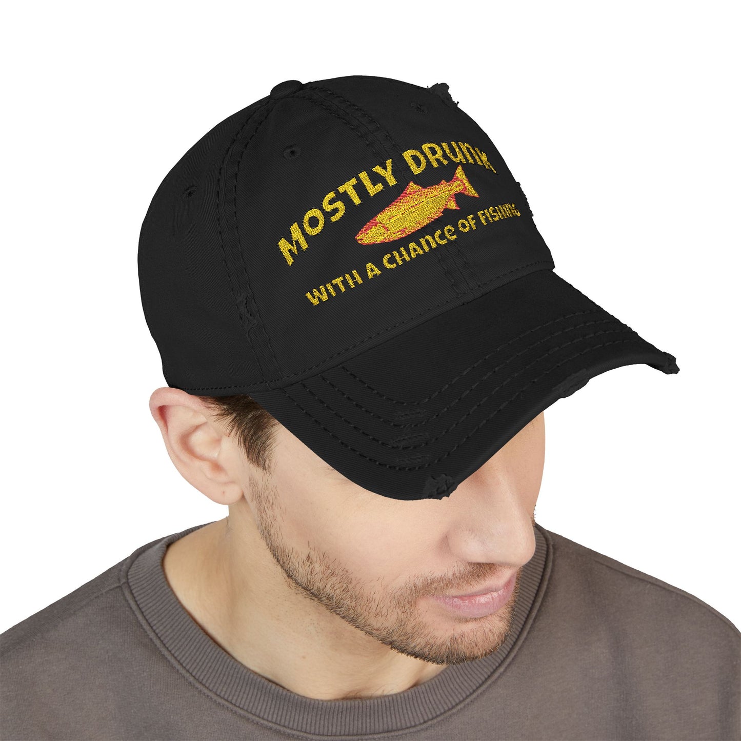 Dad Hat - "Mostly Drunk With A Chance Of Fishing" Embroidered Fishing Cap