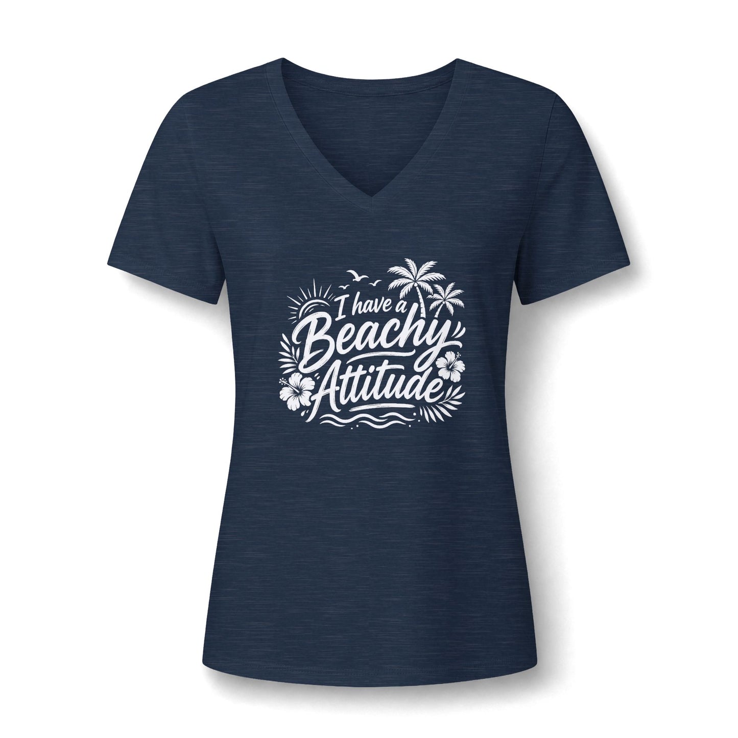 Beachy Attitude V-Neck Tee — Women's Relaxed Heather Graphic T-Shirt