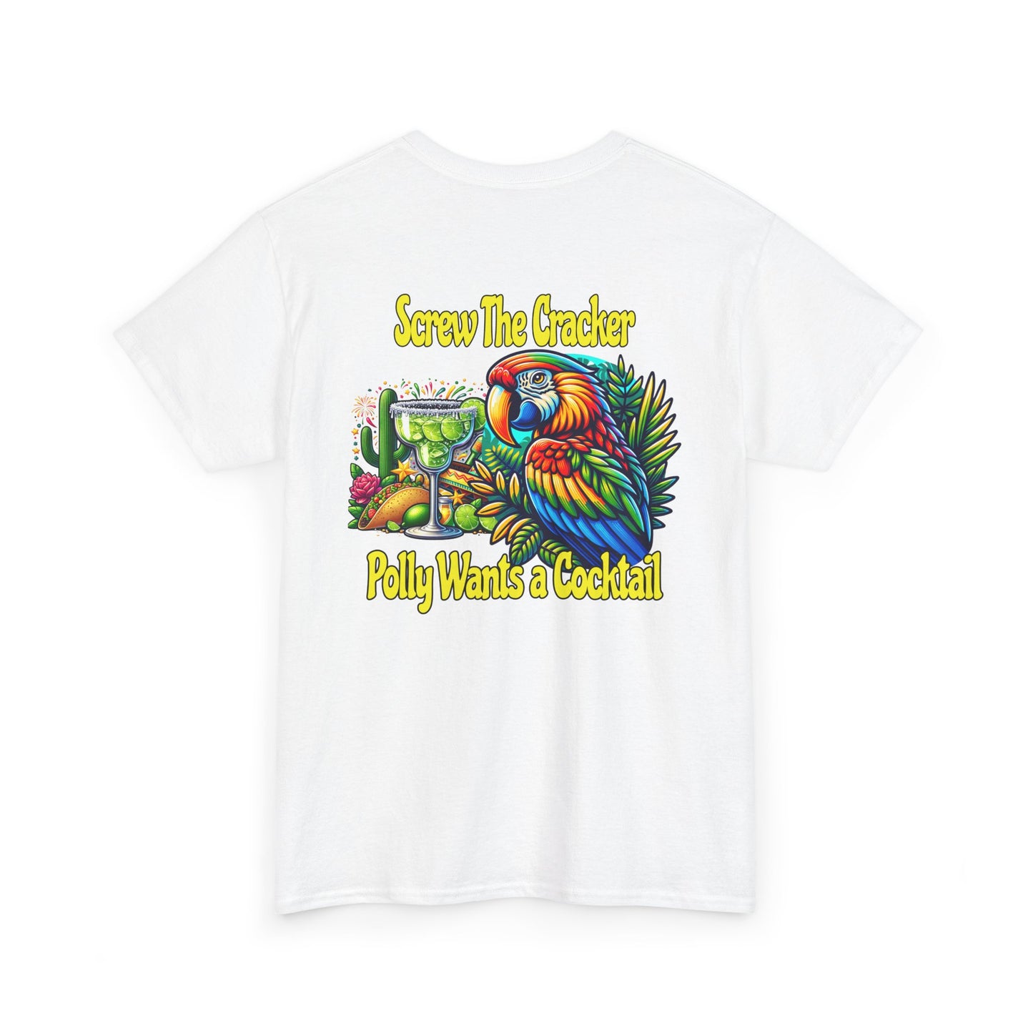 Cocktail Parrot Tee - Fun Retro Style, Unisex  Heavy Cotton T-Shirt, at Caribbean Rays