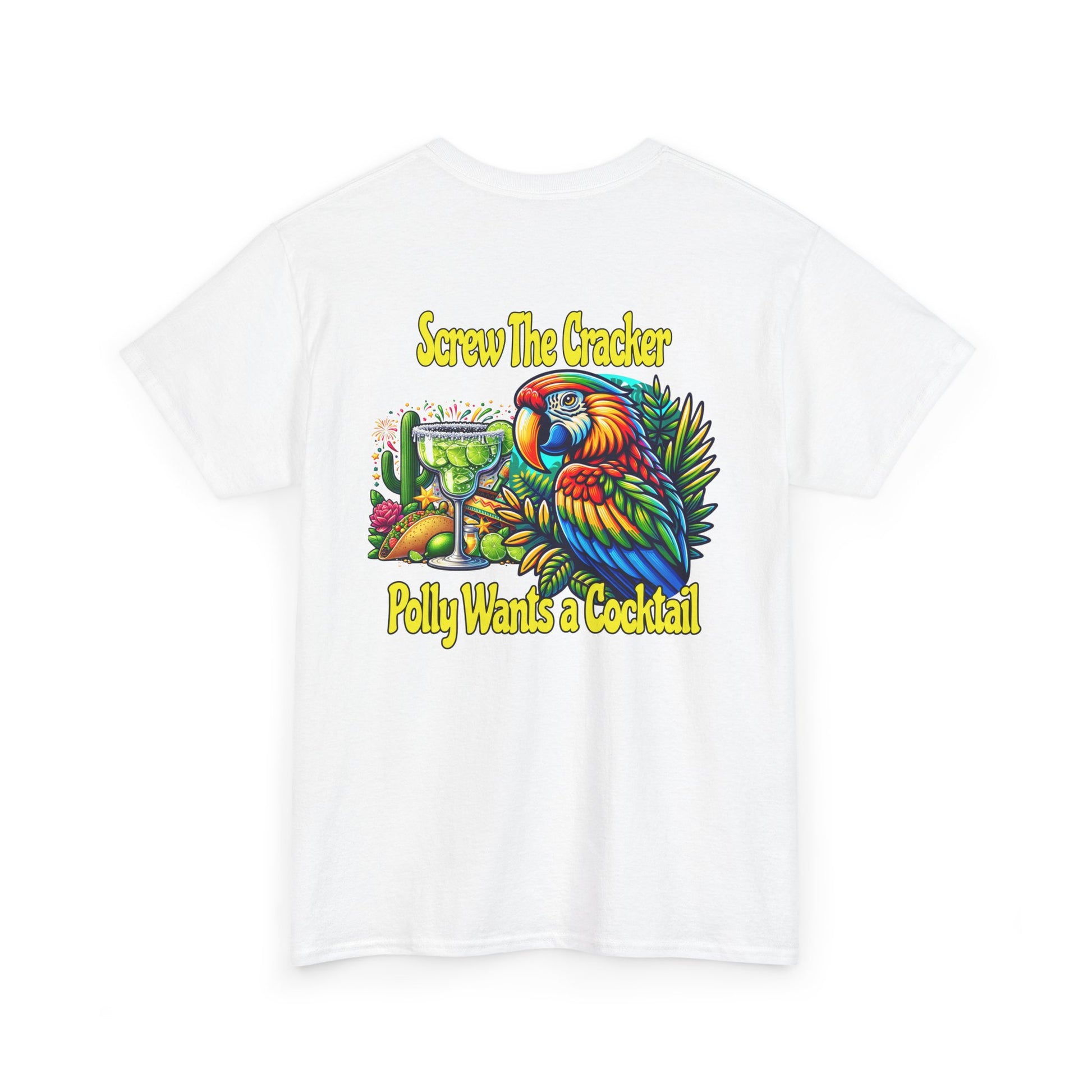 Cocktail Parrot Tee - Fun Retro Style, Unisex  Heavy Cotton T-Shirt, at Caribbean Rays