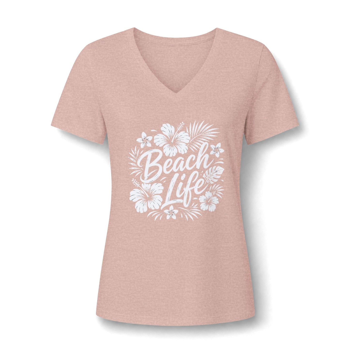 Beach Life V-Neck Tee — Women's Tropical Hibiscus Graphic