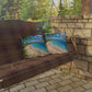 Tropical Caribbean Beach Outdoor Pillow — Coastal Palm Tree Seaside Decor