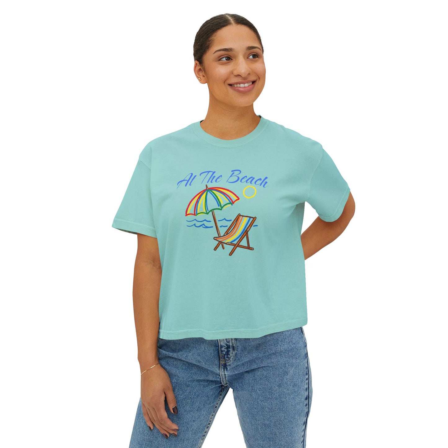 All The Beach Women's Boxy Tee – Beach Umbrella & Chair Summer Shirt